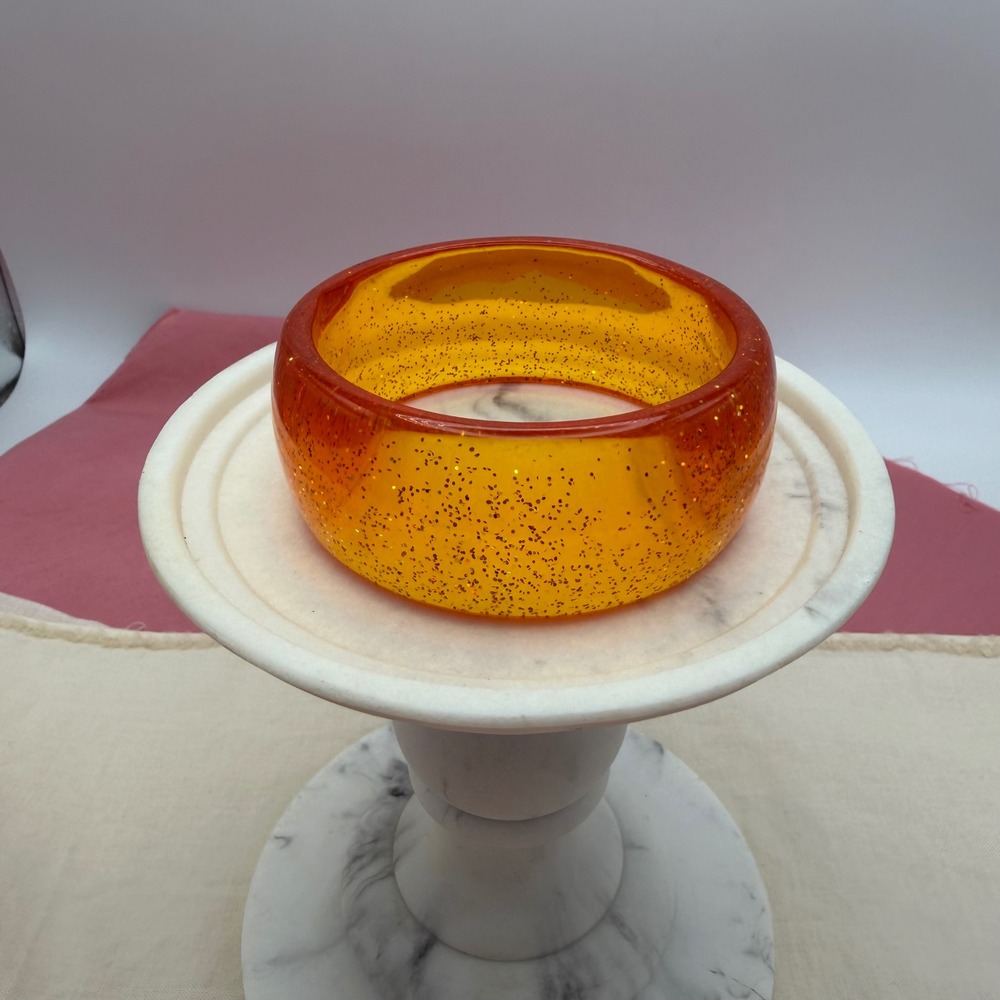 Orange Glitter Resin Bangle Bracelet Chunky Translucent Fashion Jewelry